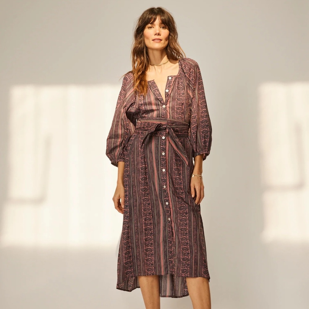 Natalie Martin Alex Midi Dress in BLOOM PRINT LAPIS/CORAL